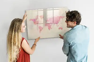 Lavagna magnetica per disegnare motivo mappa del mondo ad acquerello