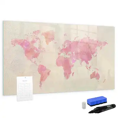 Lavagna magnetica per disegnare motivo mappa del mondo ad acquerello