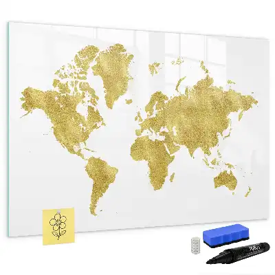 Lavagna magnetica mappa del mondo dorata