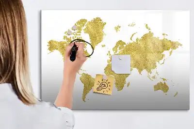 Lavagna magnetica mappa del mondo dorata