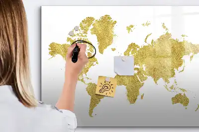 Lavagna magnetica mappa del mondo dorata
