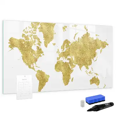 Lavagna magnetica mappa del mondo dorata