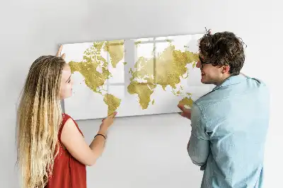 Lavagna magnetica mappa del mondo dorata
