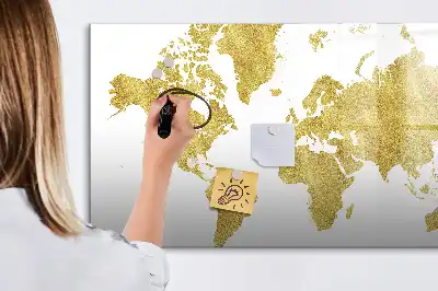 Lavagna magnetica mappa del mondo dorata