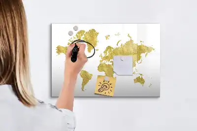 Lavagna magnetica mappa del mondo dorata