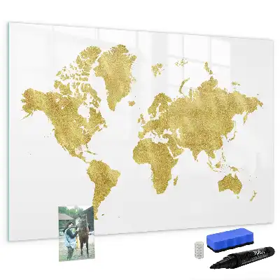 Lavagna magnetica mappa del mondo dorata