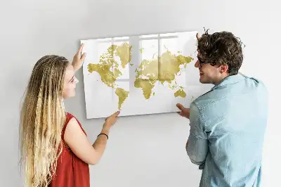 Lavagna magnetica mappa del mondo dorata
