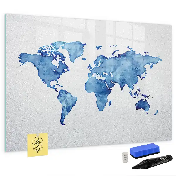 Mappa del mondo ad acquerello lavagna magnetica per disegnare