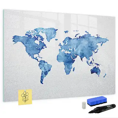 Mappa del mondo ad acquerello lavagna magnetica per disegnare