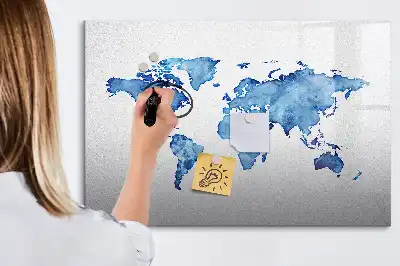 Mappa del mondo ad acquerello lavagna magnetica per disegnare