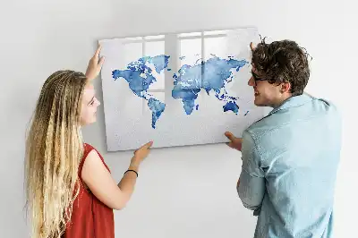 Mappa del mondo ad acquerello lavagna magnetica per disegnare