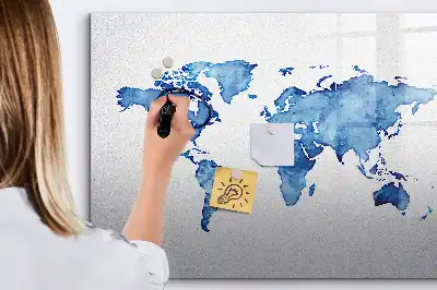 Mappa del mondo ad acquerello lavagna magnetica per disegnare