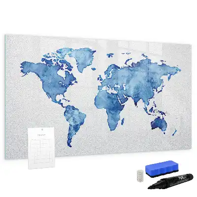 Mappa del mondo ad acquerello lavagna magnetica per disegnare