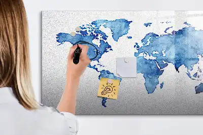 Mappa del mondo ad acquerello lavagna magnetica per disegnare