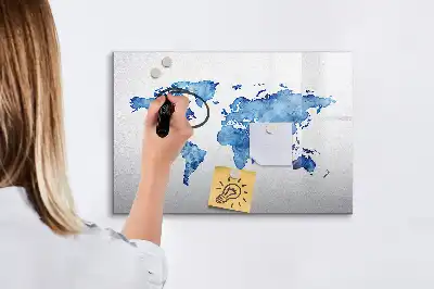 Mappa del mondo ad acquerello lavagna magnetica per disegnare