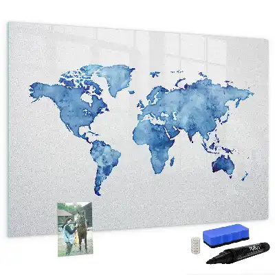 Mappa del mondo ad acquerello lavagna magnetica per disegnare