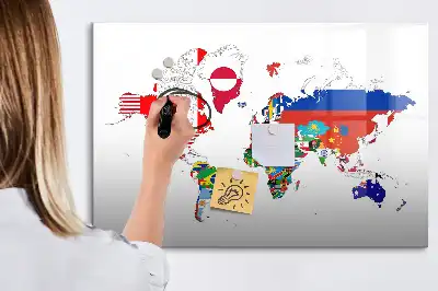 Lavagna magnetica con mappa delle bandiere nazionali