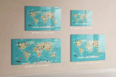Lavagna magnetica per scrivere con mappa del mondo raffigurante animali