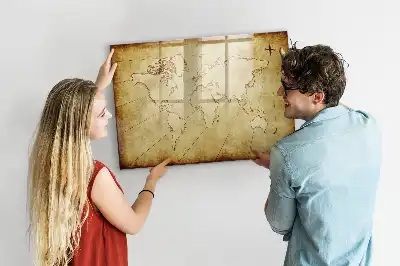 Lavagna magnetica per disegnare con design a vecchia mappa del mondo