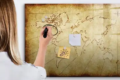 Lavagna magnetica per disegnare con design a vecchia mappa del mondo