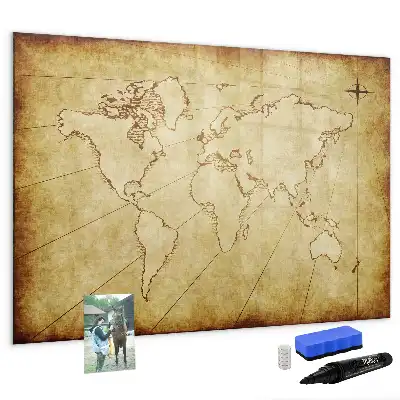 Lavagna magnetica per disegnare con design a vecchia mappa del mondo
