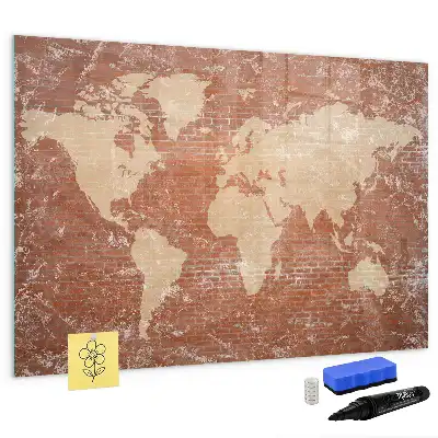Mappa del mondo su mattoni lavagna magnetica per disegnare