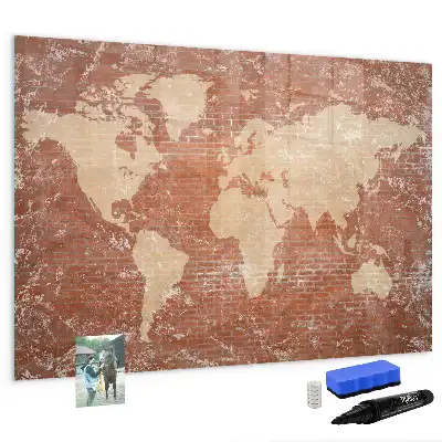 Mappa del mondo su mattoni lavagna magnetica per disegnare