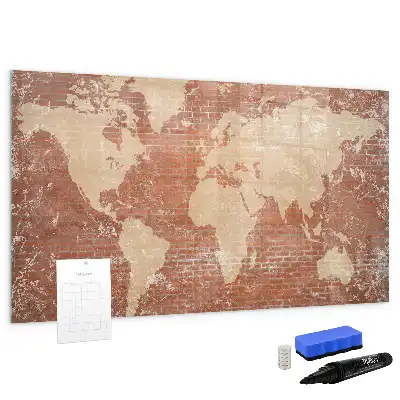 Mappa del mondo su mattoni lavagna magnetica per disegnare