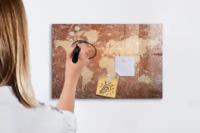 Mappa del mondo su mattoni lavagna magnetica per disegnare