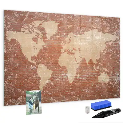 Mappa del mondo su mattoni lavagna magnetica per disegnare