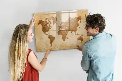 Mappa del mondo in stile antico lavagna magnetica scrivibile