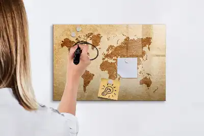 Mappa del mondo in stile antico lavagna magnetica scrivibile
