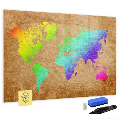 Lavagna magnetica per scrivere mappa del mondo arcobaleno