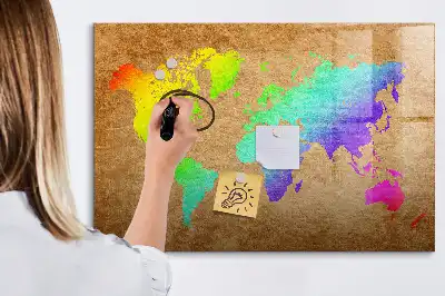 Lavagna magnetica per scrivere mappa del mondo arcobaleno