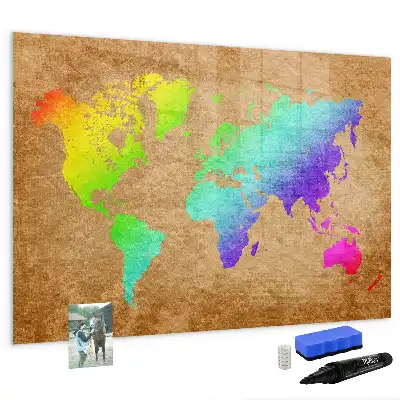 Lavagna magnetica per scrivere mappa del mondo arcobaleno