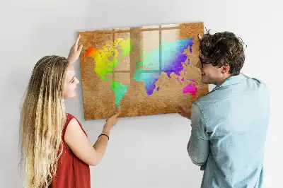 Lavagna magnetica per scrivere mappa del mondo arcobaleno