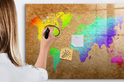 Lavagna magnetica per scrivere mappa del mondo arcobaleno
