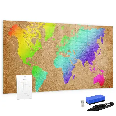 Lavagna magnetica per scrivere mappa del mondo arcobaleno