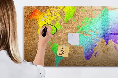 Lavagna magnetica per scrivere mappa del mondo arcobaleno