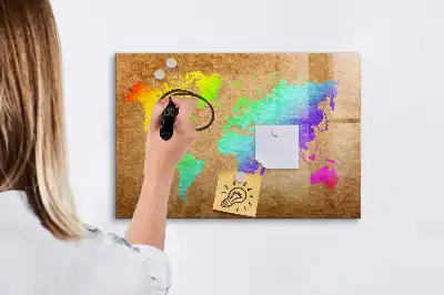 Lavagna magnetica per scrivere mappa del mondo arcobaleno