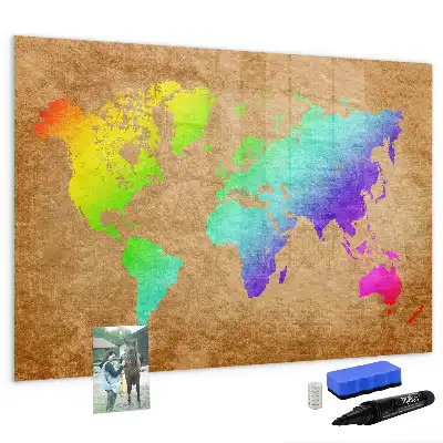 Lavagna magnetica per scrivere mappa del mondo arcobaleno