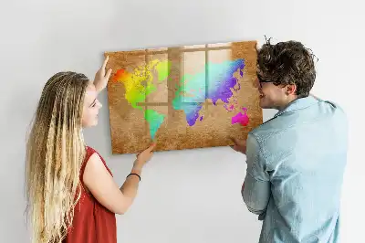 Lavagna magnetica per scrivere mappa del mondo arcobaleno