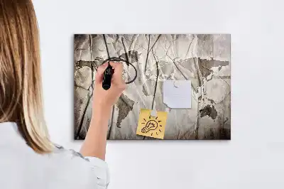 Lavagna magnetica con motivo a mappa del mondo