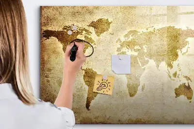 Lavagna magnetica con stampa di una vecchia mappa del mondo