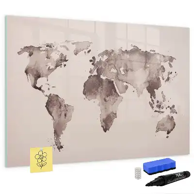Mappa del mondo ad acquerello con lavagna magnetica per scrivere
