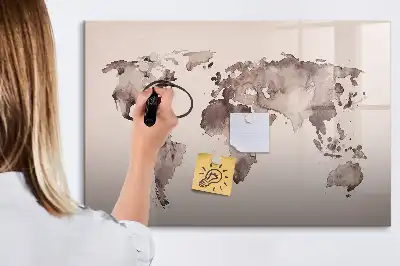 Mappa del mondo ad acquerello con lavagna magnetica per scrivere