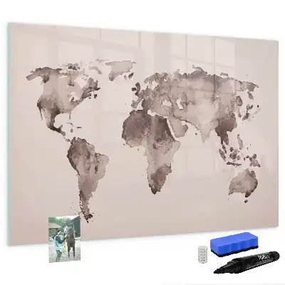 Mappa del mondo ad acquerello con lavagna magnetica per scrivere