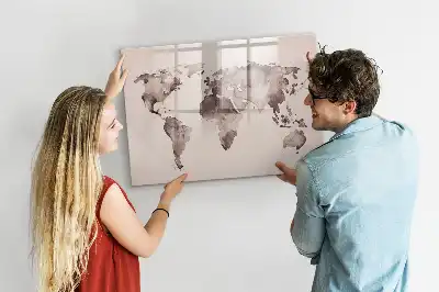 Mappa del mondo ad acquerello con lavagna magnetica per scrivere