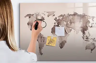 Mappa del mondo ad acquerello con lavagna magnetica per scrivere