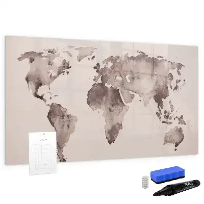 Mappa del mondo ad acquerello con lavagna magnetica per scrivere